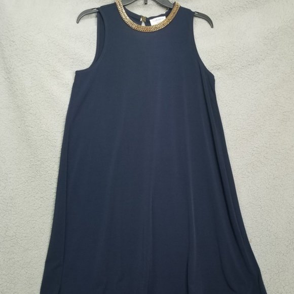 CARMEN MARC VALVO Women's Small Navy Gold Chain Neckline Sleeveless Dress - Picture 1 of 7